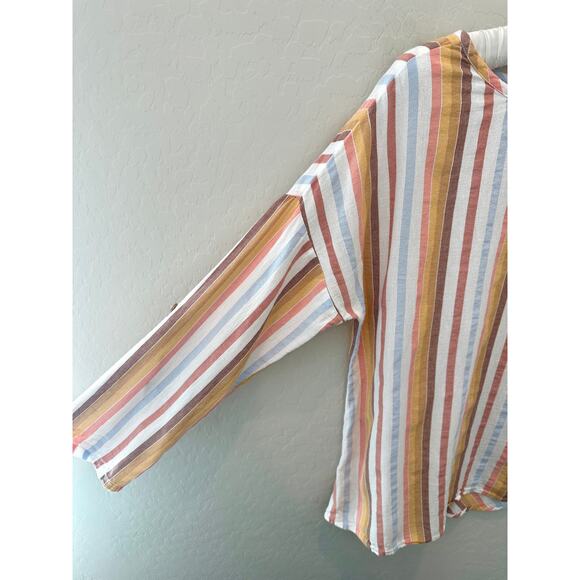 SOFT SURROUNDINGS | Striped Gauze Top Coastal Multicolor | Size Medium - Picture 3 of 6